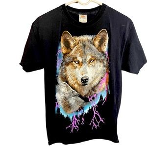 Vintage 90’s Inspired WOLF & Lightning T-Shirt: Adult Unisex Medium